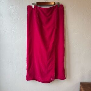 Rachel Zoe Fuchsia Hot Pink Velvet Pull On Midi Slip Skirt with Side Slit